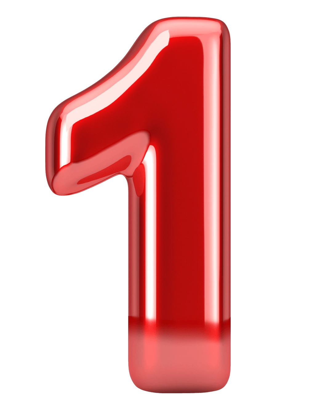 Shiny, 3D red numeral one, with a reflective, glossy surface.